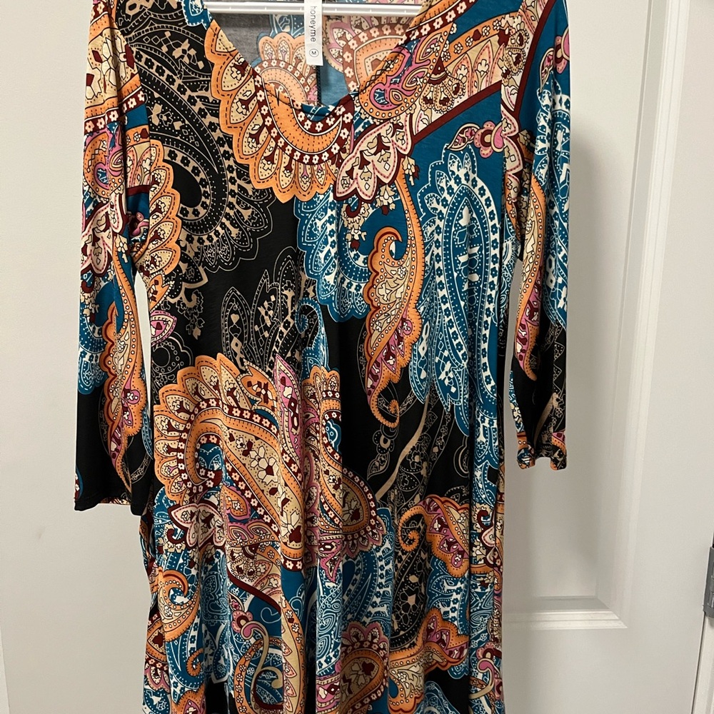 Paisley Print Dress with 3/4 Sleeves